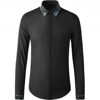 Estilo Casual Azul con Bordado de Estrella de Mar – Camisa Manga Larga