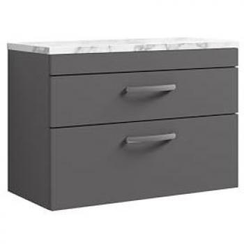 Nuie Athena 2-Drawer Wall Hung Vanity Unit with Matt Carrera Marble Worktop