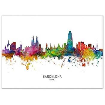Impresión 3D Barcelona Skyline Coloreada Michael Tompsett 50x70