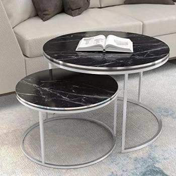En.casa Couchtischset Skagen Marmor, schwarz / Silber