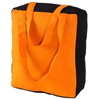 Cotton Solid Orange & Black Design Shopping Bag, 27 x 32 x 11 cm