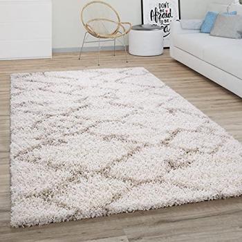 Tappeto Shaggy Moderno Boho Diamante Crema Beige 80 cm Tondo
