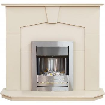 Adam Abbey Stone Effect Fireplace with Brushed Steel Helios Fire