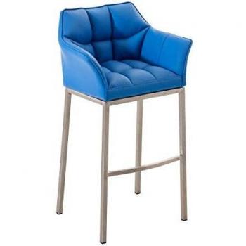 Barhocker DAMASO in Blau – Kunstleder, Edelstahlgestell, 4‑Stützpfosten
