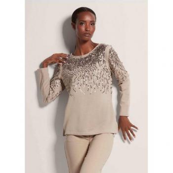 MADELEINE Satin‑Swag Sweatshirt – Goldfarben, Größe 42