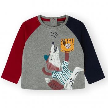 Camiseta Bebé Niño Manga Larga Dibujo Lobo