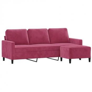 Sofá 3 lugares veludo vermelho com descanso para os pés vidaXL