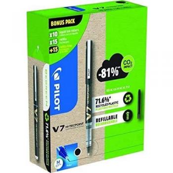 Pilot V7 10 Liquid Ink Rollerball Pens 30 Refills Medium Tip Black