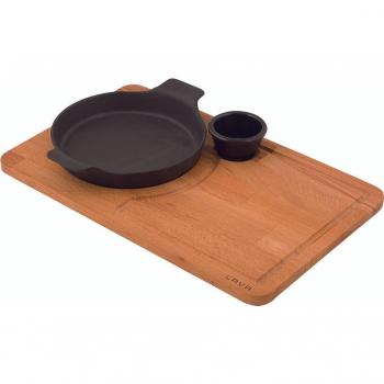 Lava Cast Iron Round Dish with Wooden Serving Platter