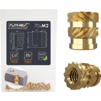 Ruthex M2x4 Inserts for 3D Printing (70 Pieces)
