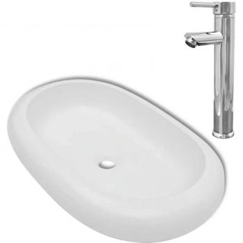 Lavandino di cucina 63x42 cm con miscelatore ovale bianco