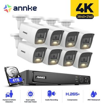 Kit Monitoraggio PoE 8MP per Esterni – 8 Camere, Allarme Email, Remote Control, 4TB (Annke)