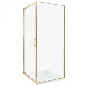 Box Doccia Quadrato Vetro Temperato con Cornice Dorata e Porta Singola 80 x 80 x 185 cm