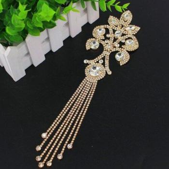 AB Color Rhinestone Shoulder Applique 28x8cm for Hats