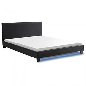 MONACO Lit adulte avec LED classique simili noir + sommier et tete de lit