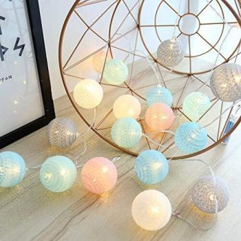 LED Baumwollball Lichterkette, KWODE 20er 3,5M Bunte Kugel Kette für Innen Deko
