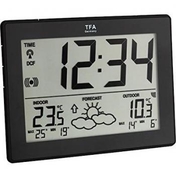 TFA Dostmann Funk-Wetterstation Metro mit Uhrzeit im Großformat, Wettervorhersage, Innentemperatur und Außentemperaturan