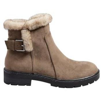 Long Tall Sally Braune Damen Bikerstiefel mit Fell