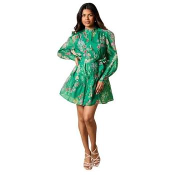 Petite Green Blossom Organza Mini Shirt Dress