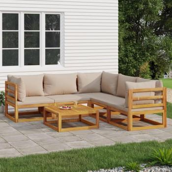 Ensemble de salon de jardin 6 pcs avec coussins taupe en bois massif