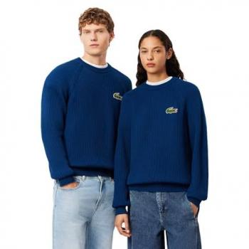 Lacoste Herren Rundhals-Pullover, gerippte Abschlüsse, Blau, S