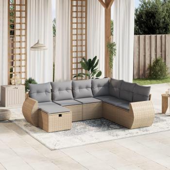Set de jardin 7 pièces avec coussins beige en résine tressée