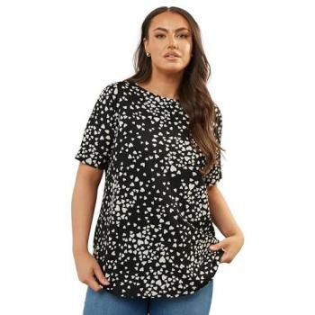 Yours – Herzmustergestrukturiertes Oberteil (Schwarz) – Women's Curve & Plus Size