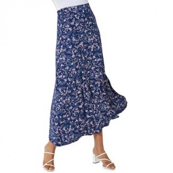 Jupe midi bleue à fleurs Roman Roman
