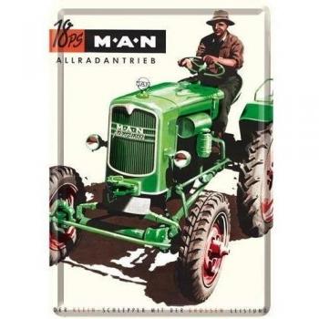 Retro METALL POSTKARTE: MAN Traktor Grün