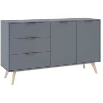 Buffet Canaca en MDF et Pin Massif 2 Portes 3 Tiroirs Gris Vert