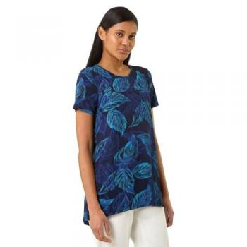 Stretch Leaf Print Tunic – Navy (Size 12)