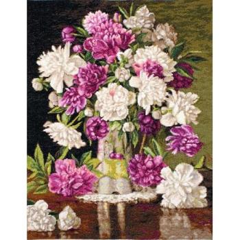Luca-S Zählmuster Set Rote und Weiße Pfingstrosen 34x42cm