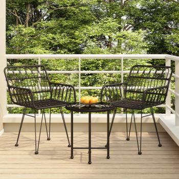 Vidaxl 3-teiliges Garten-Essgruppen-Set Schwarz Poly Rattan