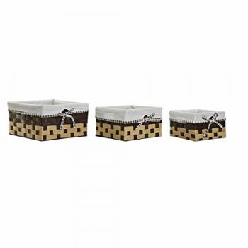 Korb-Set DKD Home Decor Badezimmer Naturfaser Weiß Dunkelbraun 3er Set