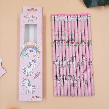 12 pcs/set Cute Rainbow Unicorn Writing Pencils