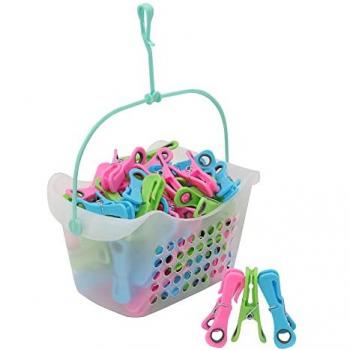 Multicolor Plastic Peg Basket with 72 Prism Clip Pegs