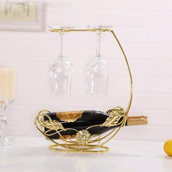 Golden Tabletop Wine Holder for 1 Bottle and 4 Glasses