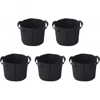 5 Pcs Black Non-Woven Fabric Planting Pots with Handles