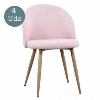 Pack 4 Sillas Textiles Atlanta en Rosa Claro con Patas de Roble – 4 Unidades