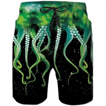 TUONROAD Sommer‑Badehose Herren – 3D Krake Grün, kurze Bermuda