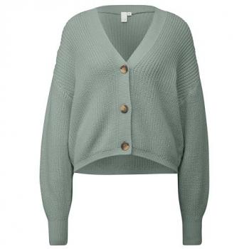 Damen Strickjacke XL in Sage Green mit Rippbündchen aus Baumwollmix