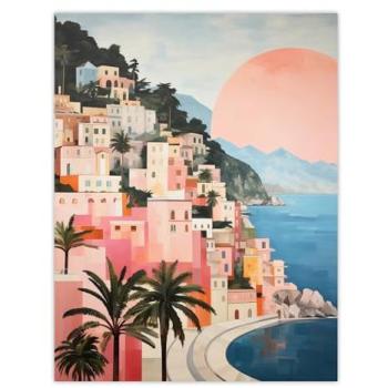 Blue & Green Amalfi Skyline – Premium Unframed Wall Decor
