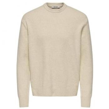 Relaxed Fit Pullover ONLY & SONS „JAMES“ – Langarm, Rundhals, XL – Cremeweiß