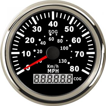 GPS Speedometer 85mm with Antenna, Blue Backlight, 9-32V, IP67, 0-130 km/h (0-80 MPH)