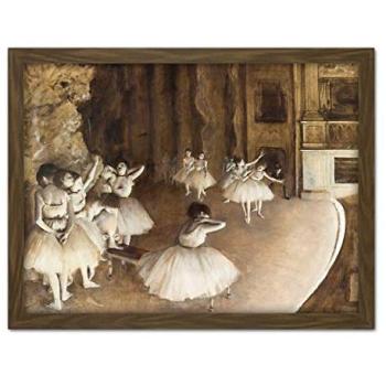 Elegant Ensemble: Degas Ballet on Stage – 18×24 Brown‑Framed Canvas