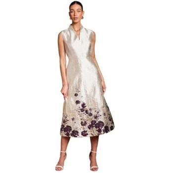 Women's Champagne Notch Neck Jacquard Dress