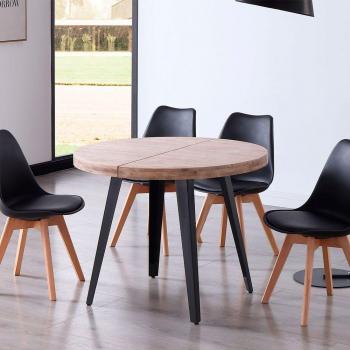 Mesa Extensible Berg: Formato Redondo en Roble Honey/Negro (100‑180 cm)