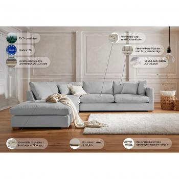 L‑Form Ecksofa Pantin – Soft und Kuschelig (Silber)