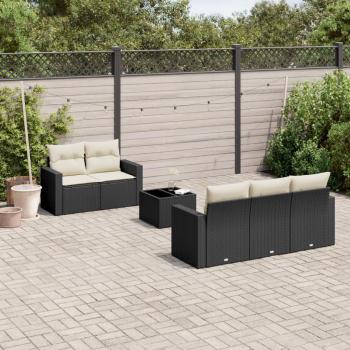 Set de muebles de jardín 6 PCs con almohadas en ratán negro