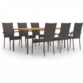 Set di mobili da patio 7 pezzi: tavolo e sedie in resina marrone intrecciata